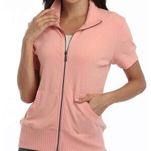 Hooded sweatshirt with zip on the front, short sleeves in pink, size S, NWOT.